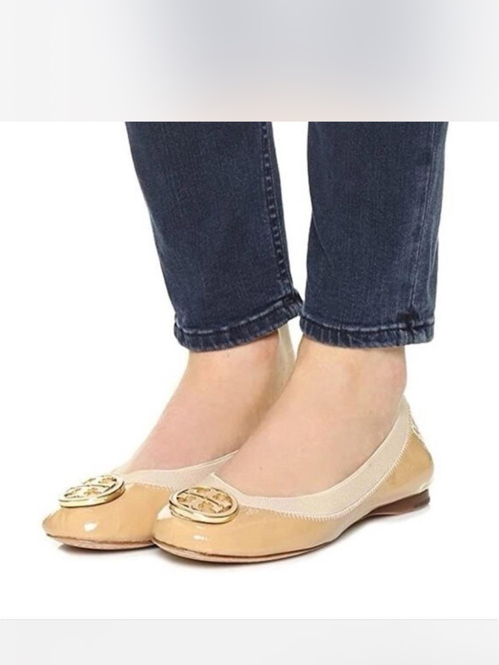 Tory Burch Carolina Patent Ballet Flats with Gold Emblem